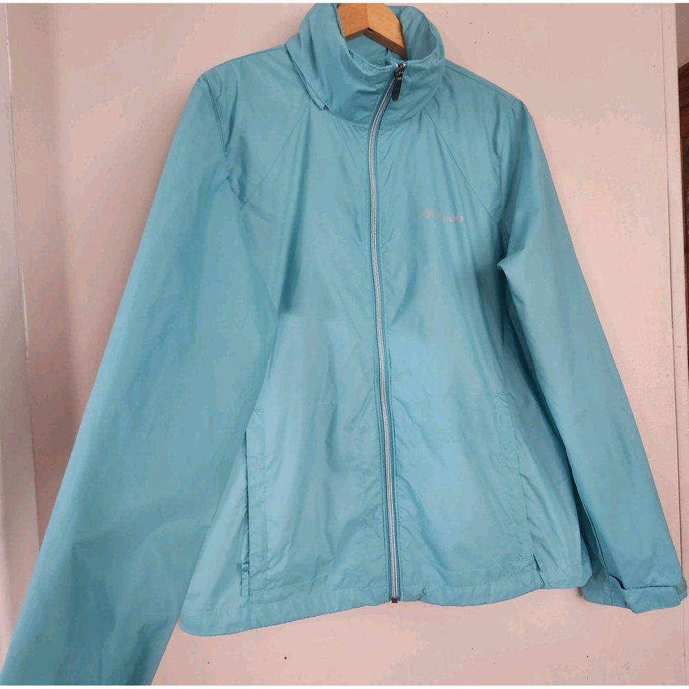 Columbia Switchback III Womens Sz L Packable Hooded Rain Teal Jacket Full Zip - Picture 2 of 5